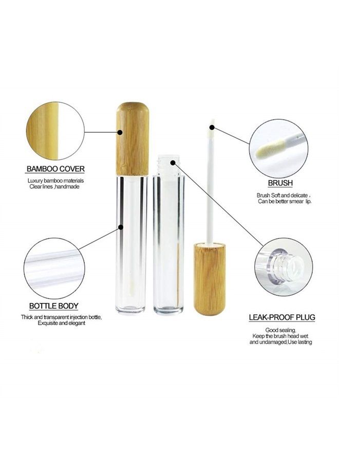Healthcom 6 Pieces 6ml Bamboo Lip Gloss Tubes Empty Refillable Plastic Lip Balm Bottles Vials with Wand DIY Lipstick Tubes Lipgloss Tube Travel Cosmetic Container Samples for Girl Women Makeup - Image 2
