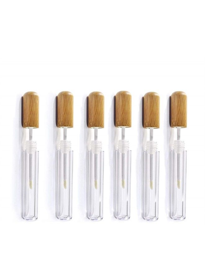 Healthcom 6 Pieces 6ml Bamboo Lip Gloss Tubes Empty Refillable Plastic Lip Balm Bottles Vials with Wand DIY Lipstick Tubes Lipgloss Tube Travel Cosmetic Container Samples for Girl Women Makeup - Image 1