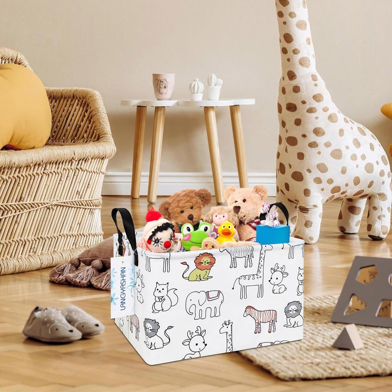 LANGYASHAN Rectangular Storage Bin Collapse Canvas Fabric Cartoon Storage Basket with Handles for Organizing Home Kitchen Boys and Girls Toys Office Closet Shelf Baskets (Rec Simplified Zoo) - Image 5