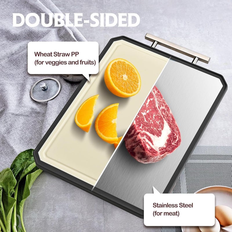 Purfex Cutting Board, Double Sided Cutting Board for kitchen, Food Grade Stainless Steel/Wheat straw Rice Husk PP Material, Large Choping Board for meat, Dishwasher Safe Chopping Board,16 * 11 Inch - Image 2