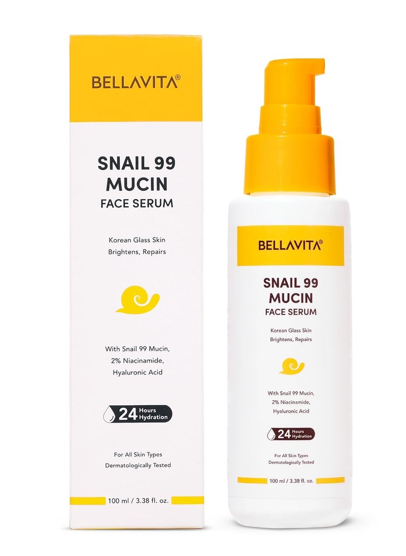 BELLAVITA Snail 99 Mucin Face Serum,with 5% Niacinamide & HA | K Beauty | 24 Hr Hydration | Improves Skin Texture | Brightens Skin |Korean Skincare| For All Skin Types | 100 ml  - Image 1