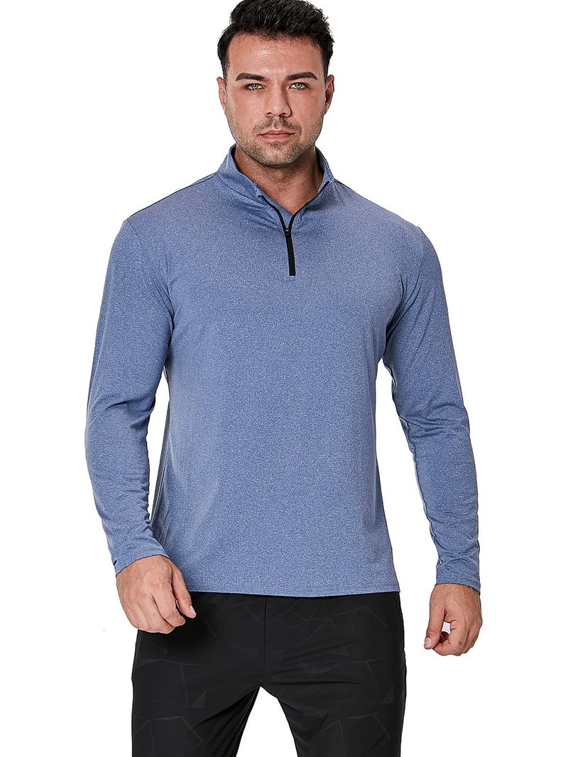 MANSDOUR Men's Active Sports Shirt 1/4 Zip Performance Long Sleeve Workout Running T Shirt Pullover Tops Light Blue - Image 4
