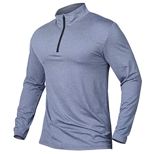 MANSDOUR Men's Active Sports Shirt 1/4 Zip Performance Long Sleeve Workout Running T Shirt Pullover Tops Light Blue - Image 1
