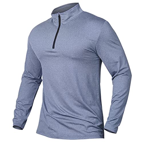 MANSDOUR Men's Active Sports Shirt 1/4 Zip Performance Long Sleeve Workout Running T Shirt Pullover Tops Light Blue - Image 2