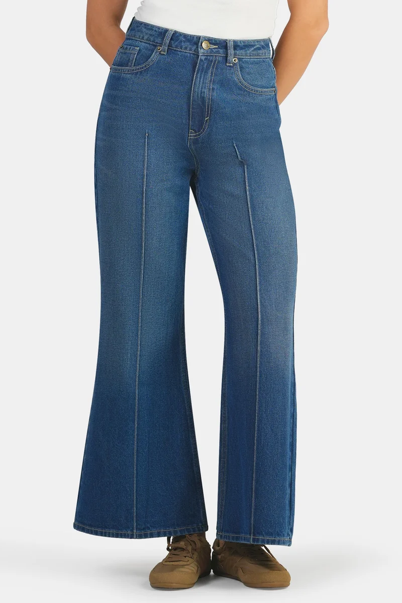 Virgio  Solid Cotton Flared Denim for Women for Women | Best Price UAE