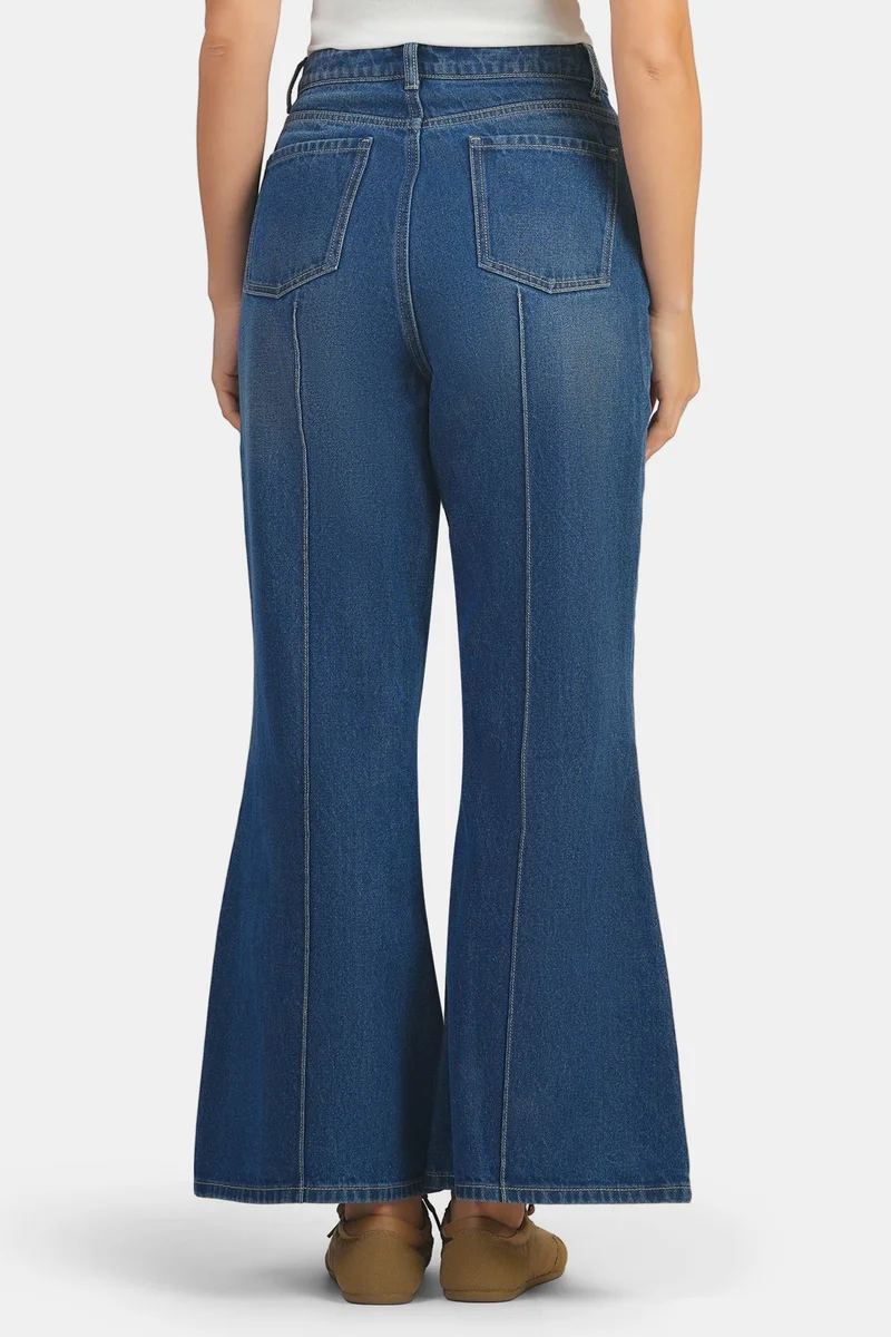 Virgio  Solid Cotton Flared Denim for Women for Women | Best Price UAE