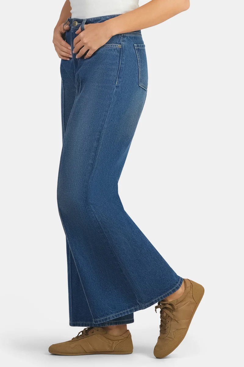 Virgio  Solid Cotton Flared Denim for Women for Women | Best Price UAE
