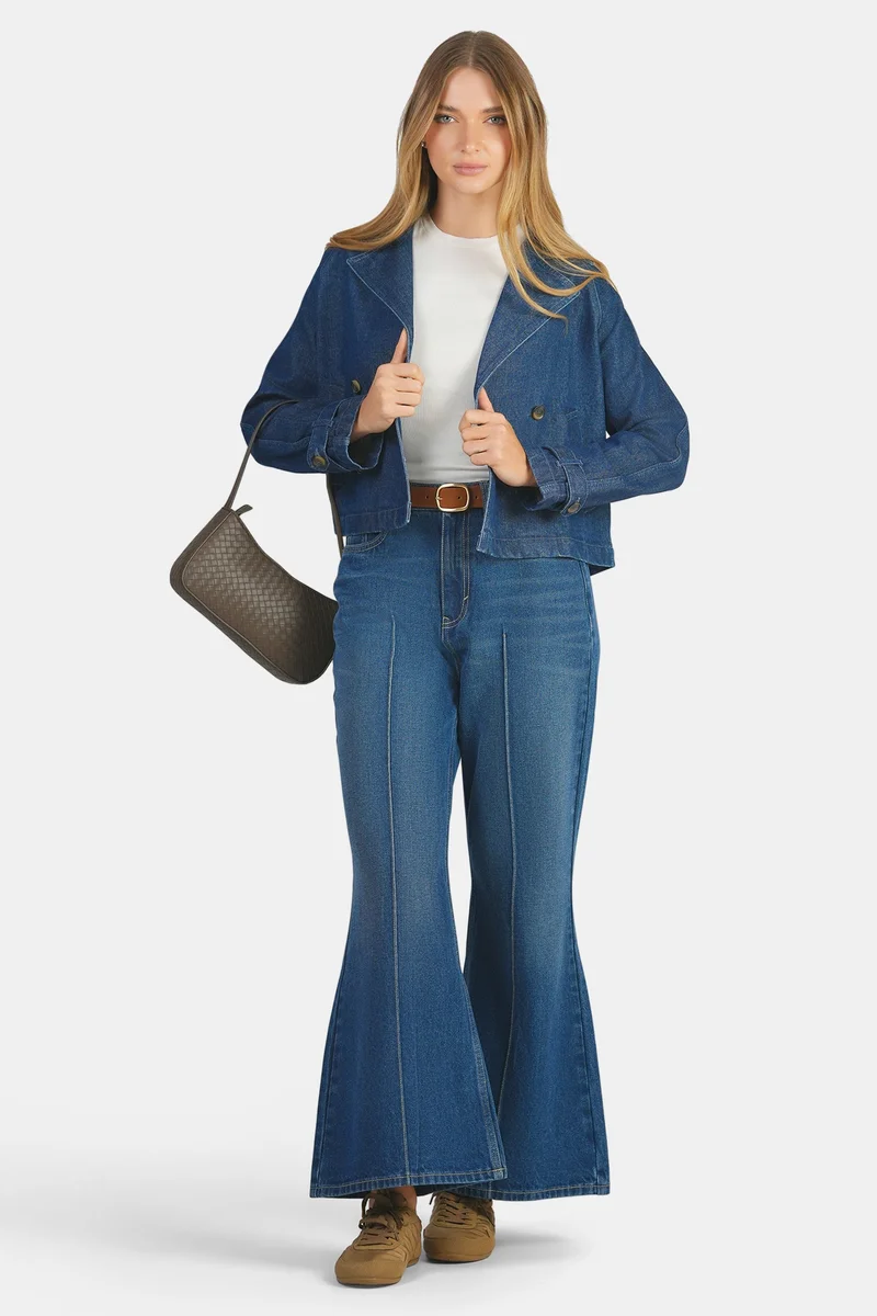 فيرجيو Solid Cotton Flared Denim for Women