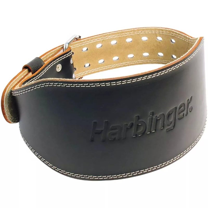 Harbinger Padded Leather Contoured Weightlifting Belt - 4" or 6â€ Width - Interior Suede Lining & Foam Cushioning - Heavy-Duty Dual Prong Steel Roller Buckle - for Lifting Support - Image 1