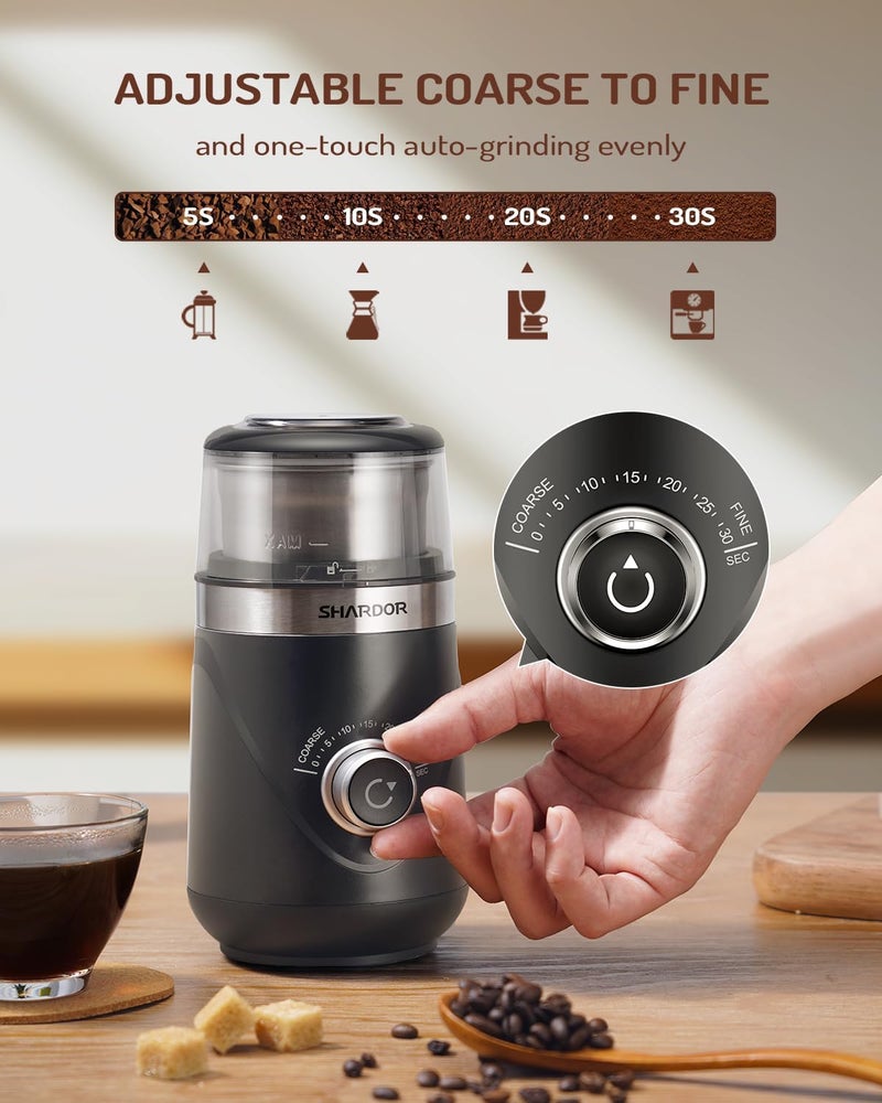 SHARDOR Adjustable Electric Coffee Bean Grinder, Herbal/Seasoning, Espresso with 1 Removable Stainless Steel Bowl, Matte Black - Image 2