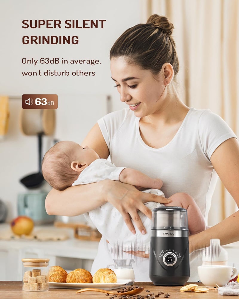 SHARDOR Adjustable Electric Coffee Bean Grinder, Herbal/Seasoning, Espresso with 1 Removable Stainless Steel Bowl, Matte Black - Image 3
