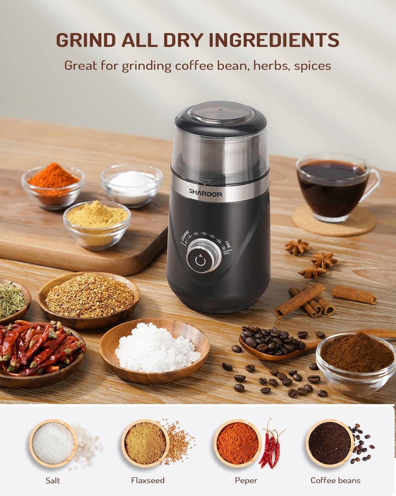 SHARDOR Adjustable Electric Coffee Bean Grinder, Herbal/Seasoning, Espresso with 1 Removable Stainless Steel Bowl, Matte Black - Image 4