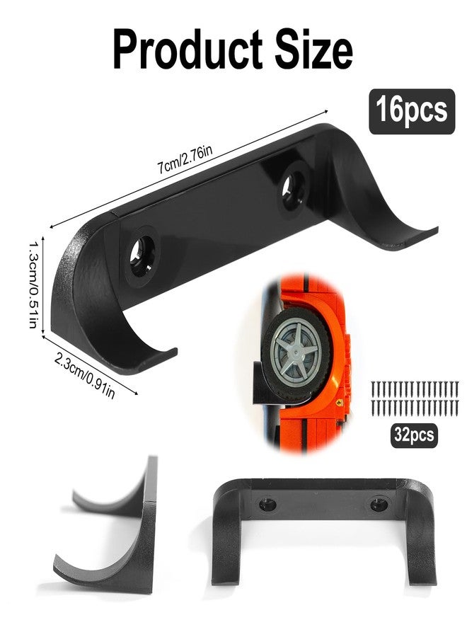 lasuroa 16pcs Car Wall Mount Display for Cars, Vertical Car Display Wall Sturdy Bracket for Brick Model Car-Display Car Shelf Compatible with Lego Speed Champion - Image 2