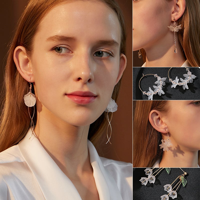 ofeankri Summer Elegant Chanel Style Earrings, Fairy Trendy Multi-Layer Ice Flower Petal Design with Vintage Tassel Long Earrings for Women - Image 1
