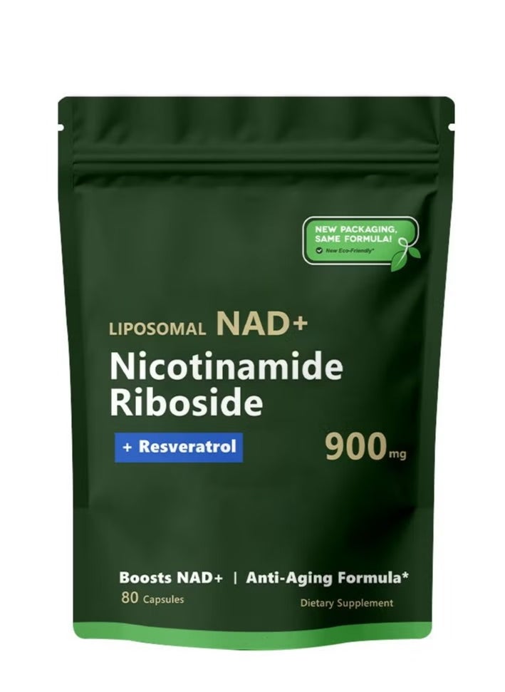 NAD - High Purity NAD Supplement True NAD Plus Supplement Resveratrol for Anti-Aging, Energy, Focus DNA Repair and Boost NAD+ for Cellular Energy Metabolism 80 Capsules/Bag - Image 1