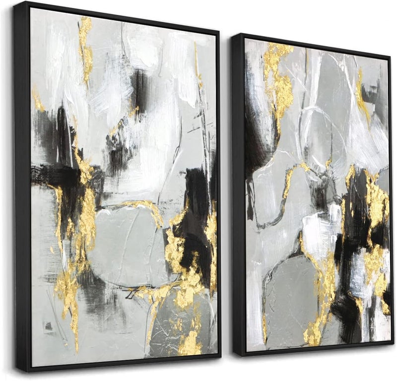 Zessonic Grey and Gold Abstract Wall Art - 2 Pack - Image 1