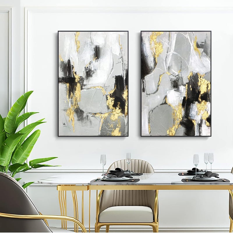 Zessonic Grey and Gold Abstract Wall Art - 2 Pack - Image 3