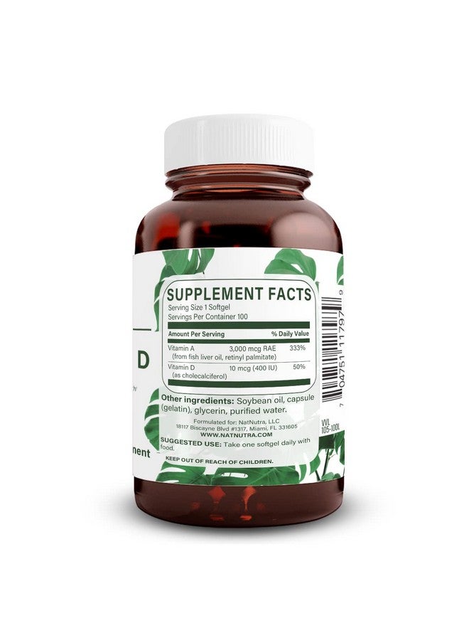 Natural Nutra Vitamin A and D, Supports Bone Health & Enhance Eye Health, Promotes Strong Teeth, Improves Vitality, Sourced from Cod Liver Oil, Supports Overall Health, 10000IU/400IU, 100 Softgels - Image 2
