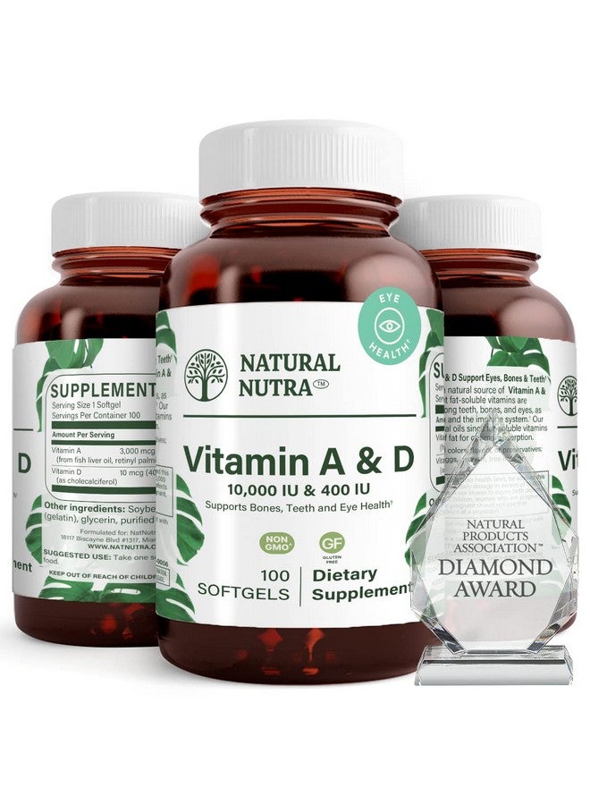 Natural Nutra Vitamin A and D, Supports Bone Health & Enhance Eye Health, Promotes Strong Teeth, Improves Vitality, Sourced from Cod Liver Oil, Supports Overall Health, 10000IU/400IU, 100 Softgels - Image 1