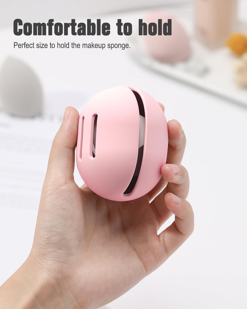FERYES Makeup Sponge Holder â€“ Shatterproof Eco-Friendly Silicone Beauty Make Up Blender Case for Travel - Pink - Image 3