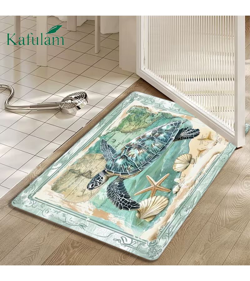 منشفة حمام من الفلانيل 60×90 سم بتصميم خريطة السلحفاة ونجم البحر والصدفة، غير قابلة للانزلاق، قابلة للغسل في الغسالة، متينة للاستخدام في الحمام، المدخل، غرفة النوم، المطبخ، غرفة المعيشة، الممر، ديكور الربيع والصيف للمنزل، هدية عيد الحب - Image 2