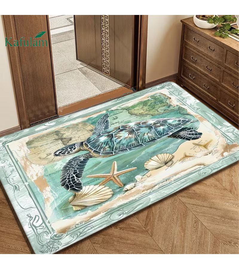 منشفة حمام من الفلانيل 60×90 سم بتصميم خريطة السلحفاة ونجم البحر والصدفة، غير قابلة للانزلاق، قابلة للغسل في الغسالة، متينة للاستخدام في الحمام، المدخل، غرفة النوم، المطبخ، غرفة المعيشة، الممر، ديكور الربيع والصيف للمنزل، هدية عيد الحب - Image 3