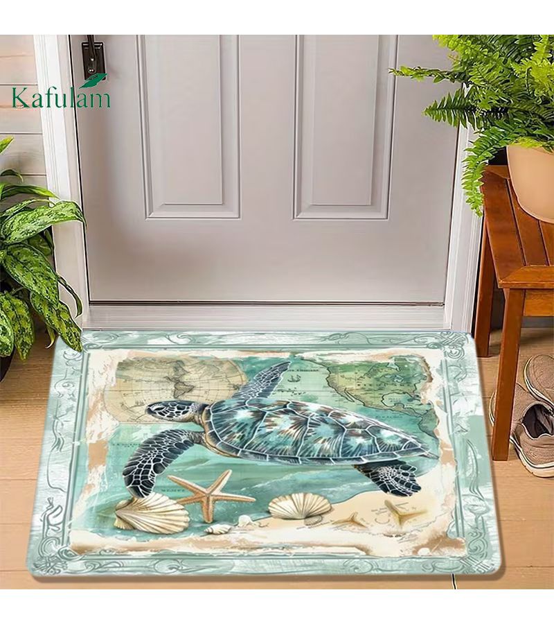 منشفة حمام من الفلانيل 60×90 سم بتصميم خريطة السلحفاة ونجم البحر والصدفة، غير قابلة للانزلاق، قابلة للغسل في الغسالة، متينة للاستخدام في الحمام، المدخل، غرفة النوم، المطبخ، غرفة المعيشة، الممر، ديكور الربيع والصيف للمنزل، هدية عيد الحب - Image 5