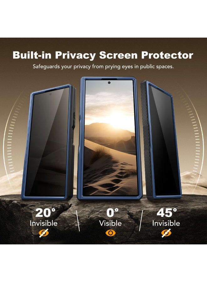 TONGATE for Z Fold 7 Case with Privacy Screen Protector, [Built-in Slide Camera Cover & Stand] [Anti Spy] Military Grade Drop Phone Case for Samsung Galaxy Z Fold 7 with Belt Clip, Blue Privacy - Image 2