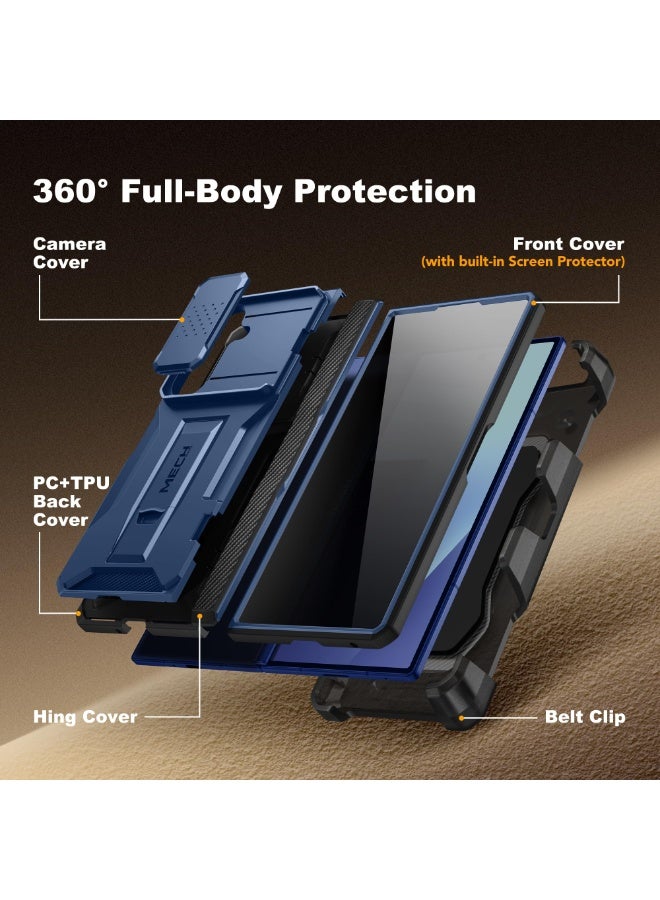 TONGATE for Z Fold 7 Case with Privacy Screen Protector, [Built-in Slide Camera Cover & Stand] [Anti Spy] Military Grade Drop Phone Case for Samsung Galaxy Z Fold 7 with Belt Clip, Blue Privacy - Image 3