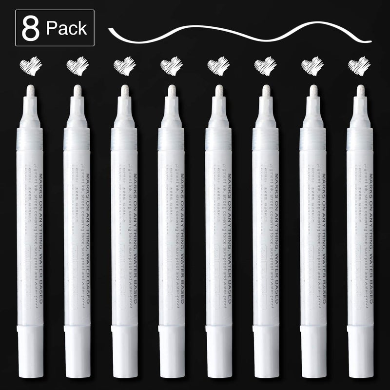 AKARUED White Paint Pen for Art - 8 Pack Acrylic White Paint Marker for Black Paper, Rock, Stone, Wood, Canvas, Glass, Metal, Metallic, Ceramic, Graffiti, Drawing, Water-Based Paint Markers Sets - Image 2