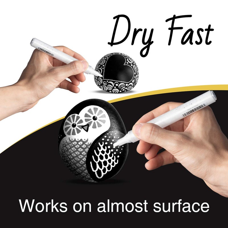 AKARUED White Paint Pen for Art - 8 Pack Acrylic White Paint Marker for Black Paper, Rock, Stone, Wood, Canvas, Glass, Metal, Metallic, Ceramic, Graffiti, Drawing, Water-Based Paint Markers Sets - Image 4