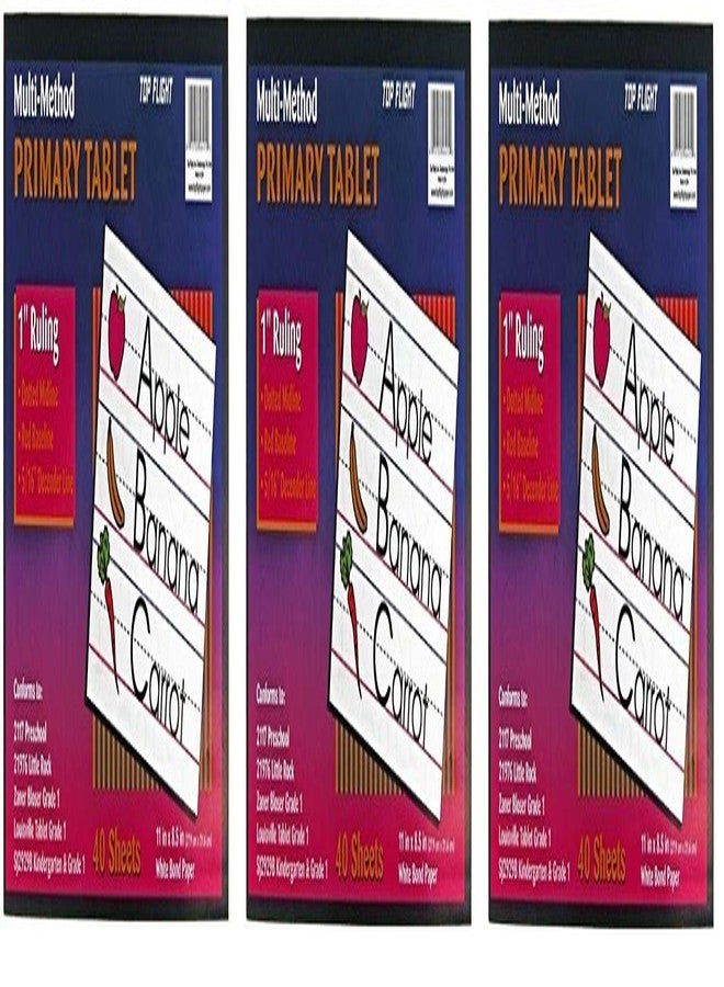 Top Flight Multi-Method 1st Grade Primary Tablet, 1 Inch Ruling, Bond Paper, 11 x 8.5 Inches, 40 Sheets 56415 (Pack of 3) - Image 1