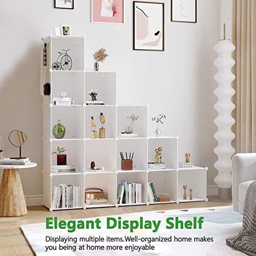 C&AHOME Cube Storage Organizer, 16-Cube Shelves Units, Plastic Storage Cubes, DIY Closet Organizer, Modular Closet Storage Shelves Ideal for Home, Bedroom, 48.4" L × 12.4" W × 48.4" H Milky UPCS16M - Image 3