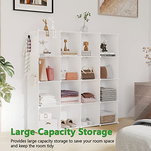 C&AHOME Cube Storage Organizer, 16-Cube Shelves Units, Plastic Storage Cubes, DIY Closet Organizer, Modular Closet Storage Shelves Ideal for Home, Bedroom, 48.4" L × 12.4" W × 48.4" H Milky UPCS16M - Image 4