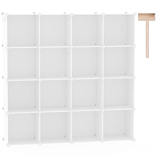 C&AHOME Cube Storage Organizer, 16-Cube Shelves Units, Plastic Storage Cubes, DIY Closet Organizer, Modular Closet Storage Shelves Ideal for Home, Bedroom, 48.4" L × 12.4" W × 48.4" H Milky UPCS16M - Image 1