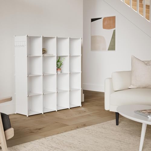 C&AHOME Cube Storage Organizer, 16-Cube Shelves Units, Plastic Storage Cubes, DIY Closet Organizer, Modular Closet Storage Shelves Ideal for Home, Bedroom, 48.4" L × 12.4" W × 48.4" H Milky UPCS16M - Image 2