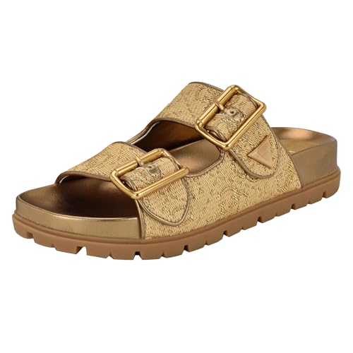 Guess Women's Fastent Sandal, Medium Natural/Gold Logo 710, 8 - Image 1
