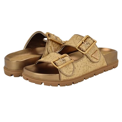 Guess Women's Fastent Sandal, Medium Natural/Gold Logo 710, 8 - Image 2