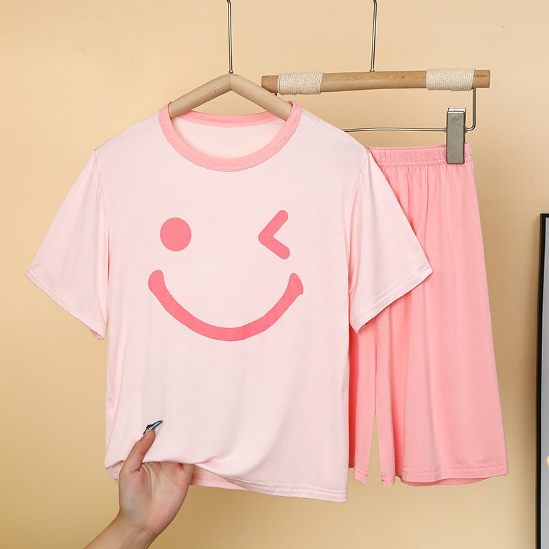 Children'S Pajamas Modal Boys' Short-Sleeved Suit Summer Ice Silk Girls' Home Clothes Large Children'S And Boys' Air-Conditioning Clothes - Image 1