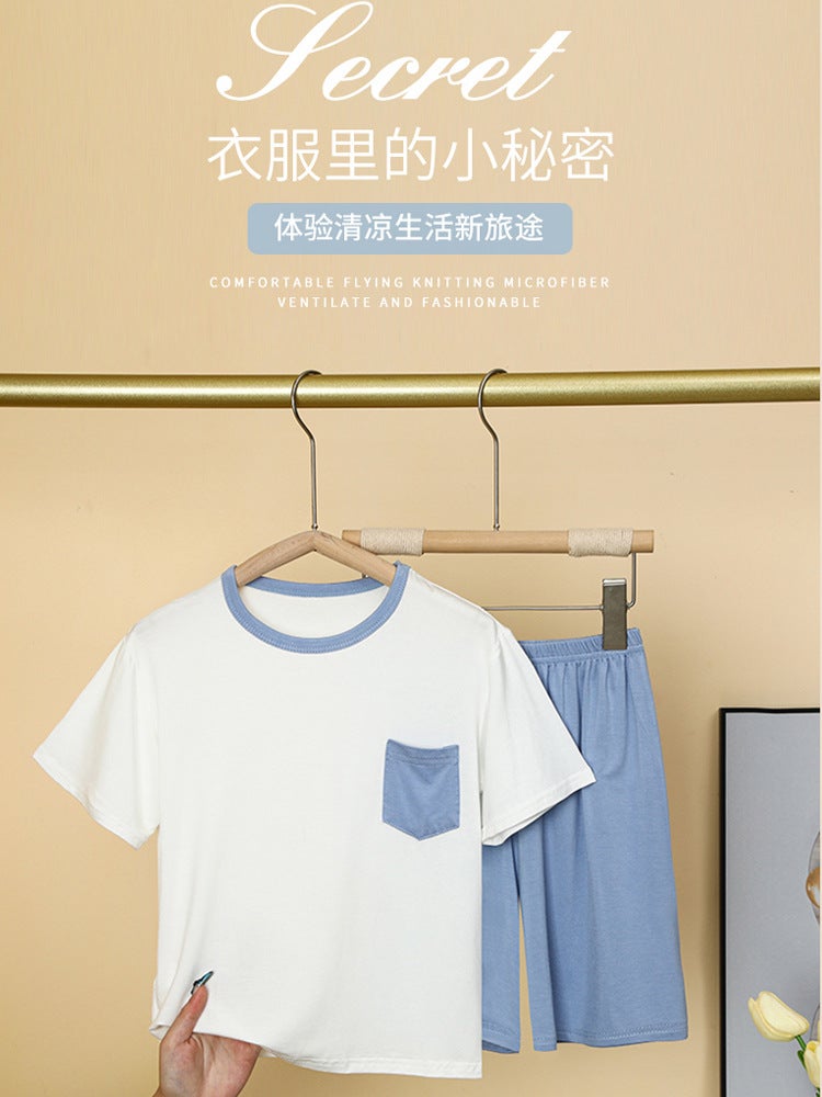Children'S Pajamas Modal Boys' Short-Sleeved Suit Summer Ice Silk Girls' Home Clothes Large Children'S And Boys' Air-Conditioning Clothes - Image 2
