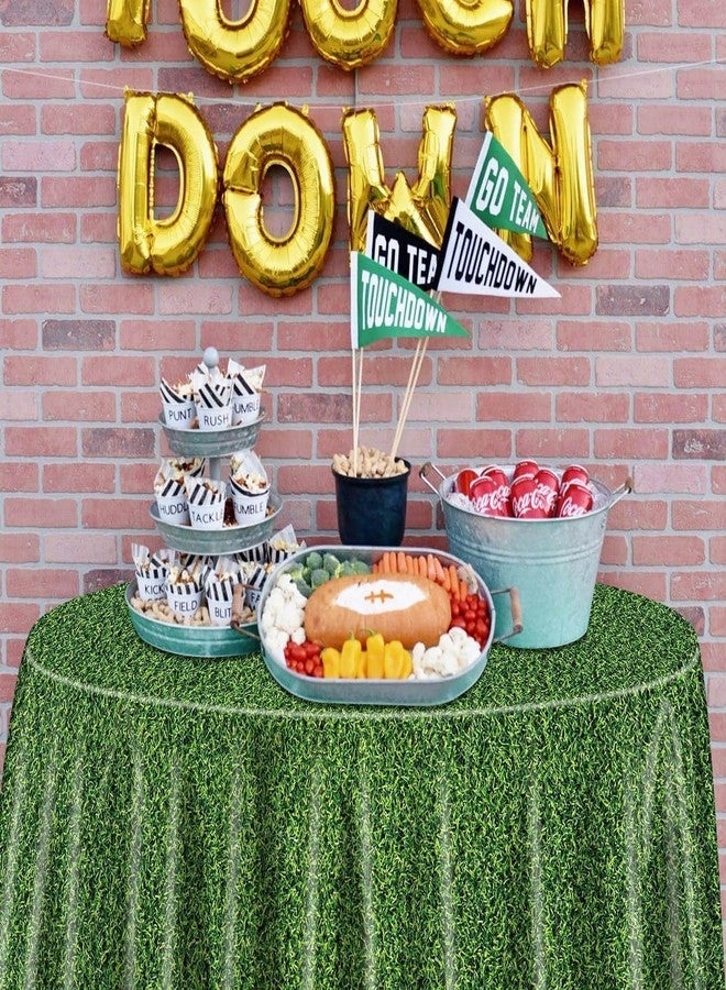 PIXHOTUL Green Grass Tablecovers, Round Grass Pattern Plastic Tablecloths, Soccer Party Supplies for Sports Theme Parties Supplies Golf Soccer Football Event Decor, 84 x 84 Inch - Image 3