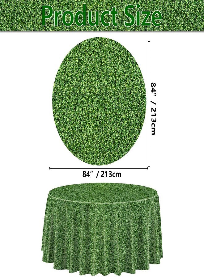 PIXHOTUL Green Grass Tablecovers, Round Grass Pattern Plastic Tablecloths, Soccer Party Supplies for Sports Theme Parties Supplies Golf Soccer Football Event Decor, 84 x 84 Inch - Image 2