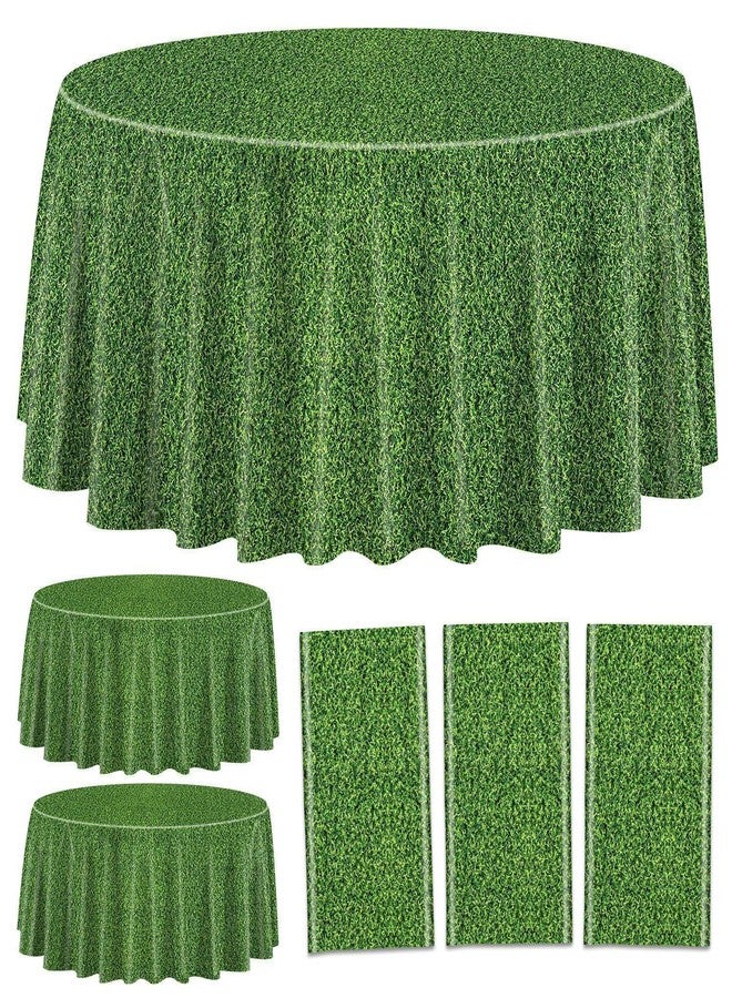PIXHOTUL Green Grass Tablecovers, Round Grass Pattern Plastic Tablecloths, Soccer Party Supplies for Sports Theme Parties Supplies Golf Soccer Football Event Decor, 84 x 84 Inch - Image 1