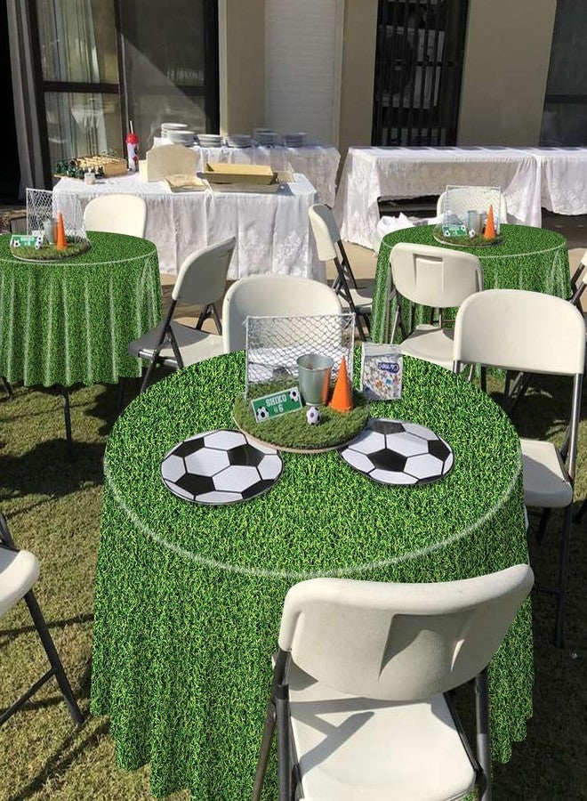 PIXHOTUL Green Grass Tablecovers, Round Grass Pattern Plastic Tablecloths, Soccer Party Supplies for Sports Theme Parties Supplies Golf Soccer Football Event Decor, 84 x 84 Inch - Image 5