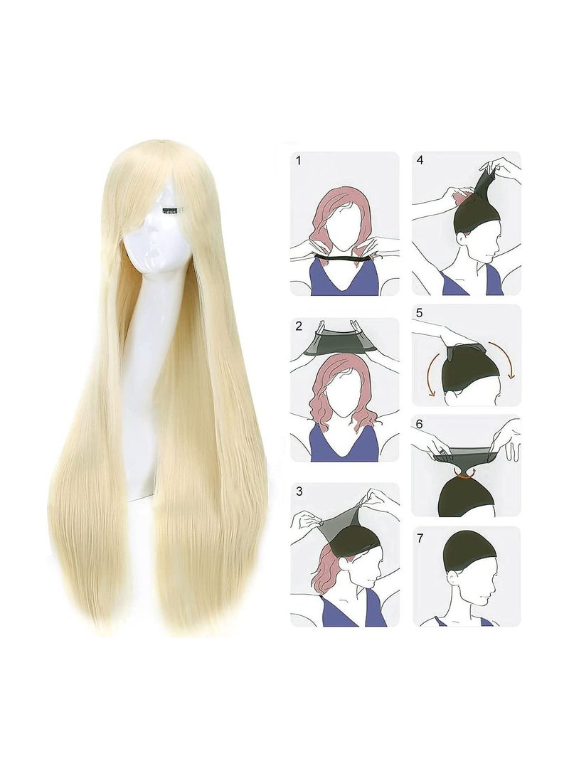 Estelle Wigs 32 Inches 80 cm Long Straight Anime Fashion Women's Cosplay Wig Party Wig With Free Wig Cap Blonde - Image 2
