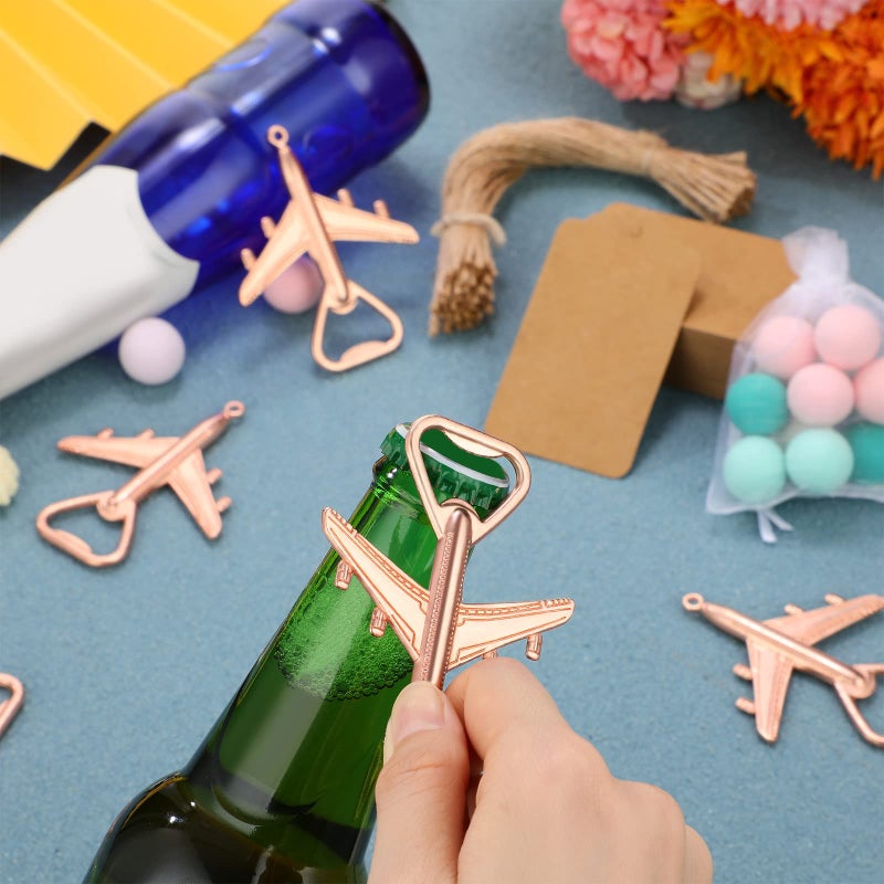 Cunhill 50 Pcs Airplane Bottle Opener Air Plane Beer Opener Aviation Veteran Opener Baby Shower Bottle Opener with Kraft Escort Tag for Vintage Aviation Gifts Veteran Travel Theme Party Favors Decor  - Image 5