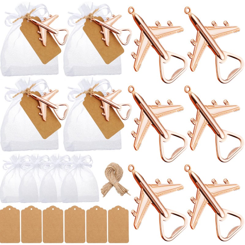 Cunhill 50 Pcs Airplane Bottle Opener Air Plane Beer Opener Aviation Veteran Opener Baby Shower Bottle Opener with Kraft Escort Tag for Vintage Aviation Gifts Veteran Travel Theme Party Favors Decor  - Image 1