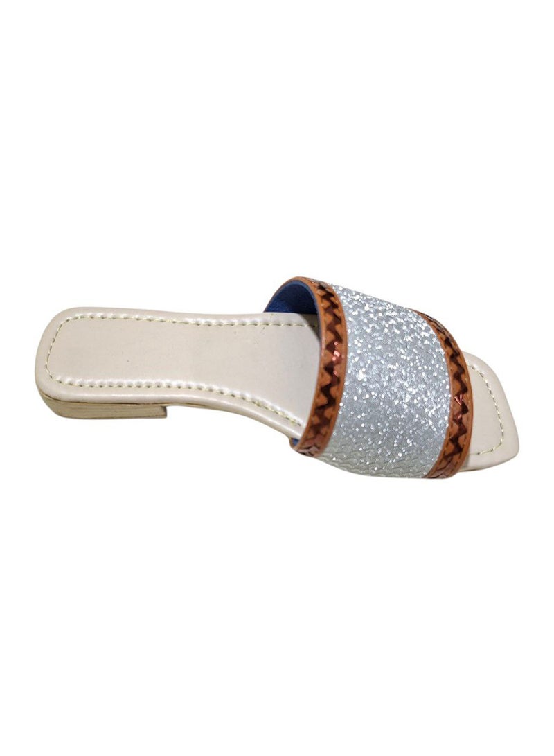 Karisma Flat Squared Toe Slippers With Simple Canvas With Embroidered Upper Strap - Image 3