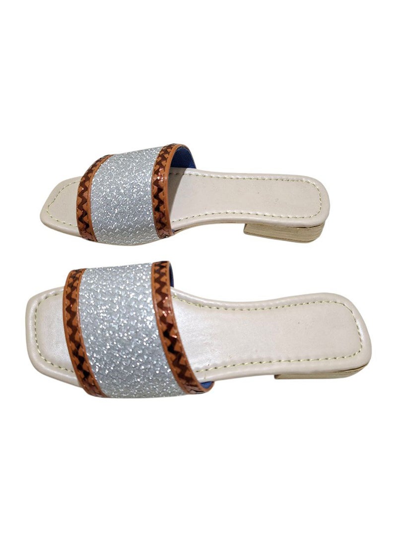 Karisma Flat Squared Toe Slippers With Simple Canvas With Embroidered Upper Strap - Image 2