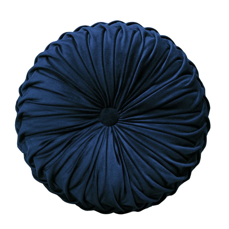 Teieas Round Throw Pillow Velvet Home Decoration Pleated Round Pillow Cushion for Couch Chair Bed Car (Navy Blue) - Image 1